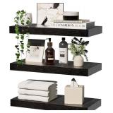 Floating Shelves, 16 inch Set of 3, Black, Wall Mounted Storage