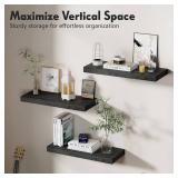 Floating Shelves, 16 inch Set of 3, Black, Wall Mounted Storage