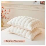 $65 LIFEREVO Fluffy Faux Rabbit Fur Duvet Cover Set, Queen, Beige.