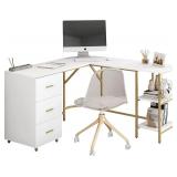 $155 Techni Mobili L Shaped Desk - Two-Toned Desk with Drawers