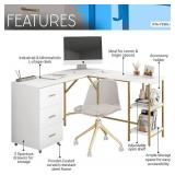 $155 Techni Mobili L Shaped Desk - Two-Toned Desk with Drawers