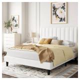 $130 Allewie Full Bed Frame/Velvet Upholstered/Tufted Headboard.