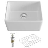 $128 Eridanus 20x15 White Farmhouse Sink, Single Bowl, Apron Front