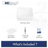 $128 Eridanus 20x15 White Farmhouse Sink, Single Bowl, Apron Front