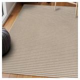 $114 Aarhus Scandi Striped Beige/Cream 8x10 Indoor/Outdoor Rug