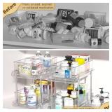 Two Pack HIHEGD 2-Tier Clear Bathroom and Kitchen Cabinet Organizer
