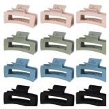 12-Pack 3.5-Inch Square Hair Claw Clips, Neutral Colors