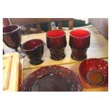 Vintage Ruby Red Glass Plates, Vase & More