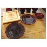 Vintage Ruby Red Glass Plates, Vase & More