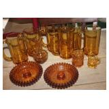 Vtg. Amber Glass Candlestick Holders & More