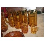 Vtg. Amber Glass Candlestick Holders & More