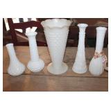 5 Milk Glass Vases