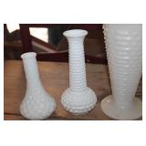 5 Milk Glass Vases