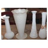 5 Milk Glass Vases