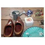 Vtg. Trinket Box, Wooden Shoes & More
