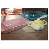 Blue Glass Serving Dishes & More