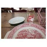 Vtg. Hall Dish, Pink Metal Basket & More