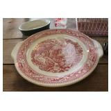Vtg. Hall Dish, Pink Metal Basket & More