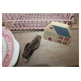 Vtg. Hall Dish, Pink Metal Basket & More