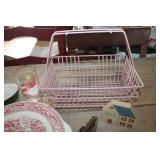 Vtg. Hall Dish, Pink Metal Basket & More