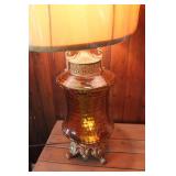 Vtg. Working  MCM 2 Way Amber Glass Lamp 40" Tall