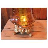 Vtg. Working  MCM 2 Way Amber Glass Lamp 40" Tall