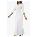FANDEE Maxi Dress for Women, White, 3XL