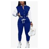 Fooullaide Womens Varsity Jacket Sweatsuit 2 Piece, 2XL