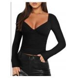Black Long Sleeve Crop Top, Sm