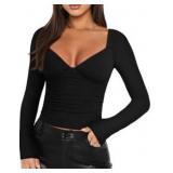Black Long Sleeve Crop Top, Sm
