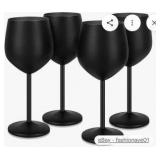 Lifecapido Black Stainless Steel Wine Glasses Set of 4