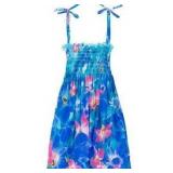Blue Floral Summer Ruffle Sundress, Size- Small