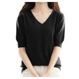 V-Neck Knit Sweater, Size Lg