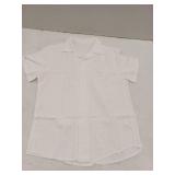 Runcati Mens Button Down Short Sleet Shirt, White, Large