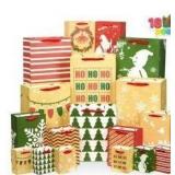 18 Pack Christmas Holiday Gift Bags Assorted Christmas Creamy Kraft Style Prints