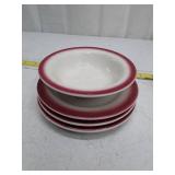 Restaurant Style Red Rim Ceramic Plates (3) and Bowl (1)