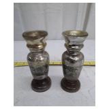 Mercury Glass Candlesticks - Pair of Decorative Holders