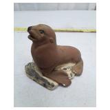 Ceramic Sea Lion Figurine on Rock Base