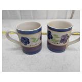 Hand-Painted Ceramic Coffee Mugs with Blue Floral Design - Set of 2