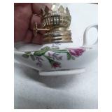 Porcelain Oil Lamp with Floral Design and Brass Burner
