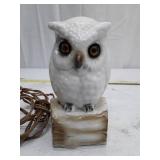 Antique Ceramic Owl Table Lamp with Brown Cord