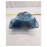 Vintage Blue Glass Ruffled Bowl