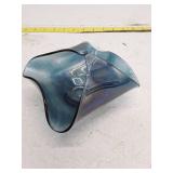Vintage Blue Glass Ruffled Bowl