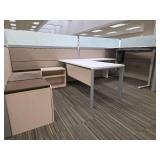Contents of Cubicle, Adjustable Desk, L Shaped Desk, Storage Filing Cabinet, (2) Small Filing Cabinets