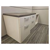 Modern White Office Storage Cabinet Set with Cushions and Adjustable Desk
