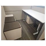 Modern White Office Storage Cabinet Set with Cushions and Adjustable Desk