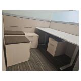 Modern White Office File Cabinet with Cushion Top and Adjustable Desk