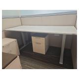 Modern White Office File Cabinet with Cushion Top and Adjustable Desk