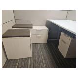 Modern White Office File Cabinet with Cushion Top and Adjustable Desk