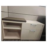 Modern White Office File Cabinet with Cushion Top and Adjustable Desk